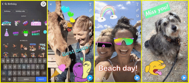 Ecran Snapchat avec GIFS intégrés